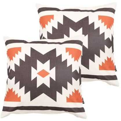Icon Kissen, 2er Pack, Boho Kollektion, Drinnen und Draußen Stoff, Terrakotta Azteken Muster, 43cm x 43cm, Wasserabweisendes Kissen, Lounge, Terrasse, Garten, Gartenmöbel