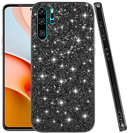 Wousunly für Huawei P30 Pro Hülle Glitzer Silikon TPU | Handyhülle für Huawei P30 Pro Dünn Stoßfeste Case Kratzfest Anti Rutsch (Schwarz)