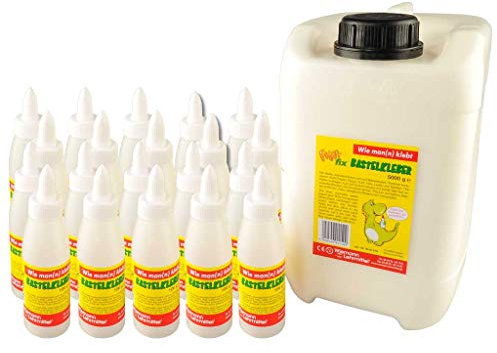 „Flippi fix“ Bastelkleber, transparent, flüssiger Kleber auf Wasserbasis | Wiemann Lehrmittel (5 kg + Leerflaschen)