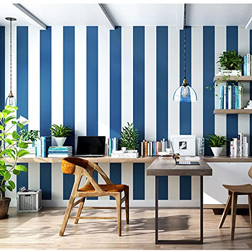 CYN Self Adhesive Wallpaper Removable, Wide stripe non-woven self-stick wallpaper living room bedroom clothing store college students dormitory self-adhesive back rubber wallpaper-Navy blue_53CMX3M