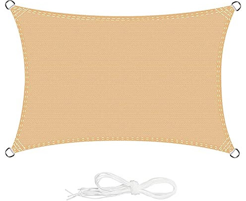 ERPENG Sonnensegel 3.5x6.5m 95% UV Schutz wetterfest Balkonverkleidung mit Seilen und Befestigungs Kit Hochwertigem Polyester für den Gartenzaun Balkongeländer, Beige