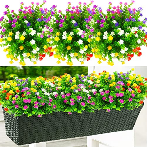 Duciotey Lot de 12 bouquets de fleurs artificielles résistantes aux UV pour suspendre les pots de fleurs, la maison, le mariage, le porche, la fenêtre, la décoration de jardin (6 couleurs)