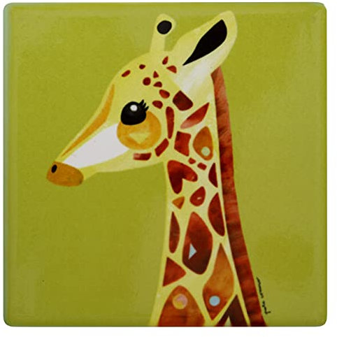 Bunte farbenfrohe Untersetzer mit Kork, Designer Pete Cromer, Tier-Motiv, als Keramik-Untersetzer für Kaffe & Tee Tassen, Gläser oder Heißgetränke, 9,5 cm lang (Giraffe (Gelb))