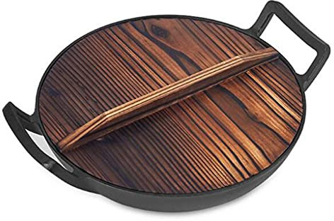 Wok con tapa 36 cm de hierro fundido wok fondo plano espesado doble oreja wok