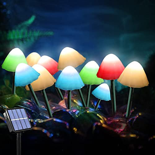 Chipark Solar-Powered LED Mushroom Pathway Light, Waterproof Fairy String Landscape Stakes Decoration for Path Patio Yard (Multi Colour)