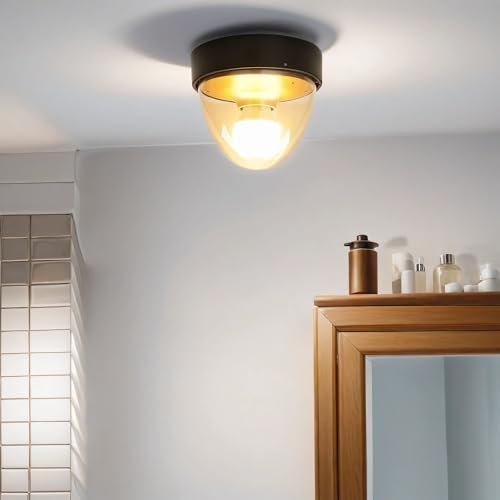 Licht-Erlebnisse Deckenleuchte Kunststoff in Schwarz Gold IP44 Badezimmer Wohnzimmer Ø18 cm rund E27 Modern klein Deckenlampe Flur NOOK
