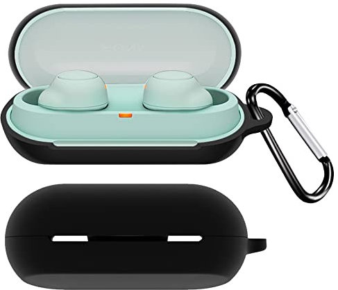 QINOUK for Sony WF-C500 Case,Dustproof,Shockproof and with D Shape Clip,Premium Soft Silicone Full Protective Case Compatible with Sony WF-C500-Black