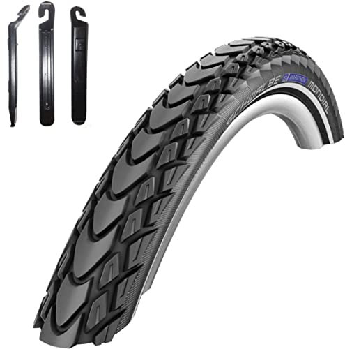 1 x Schwalbe Marathon Mondial Fahrradreifen RaceGuard Pannenschutz mit Reflexstreifen 50-559 (26 x 2,00) inkl. Reifenheber