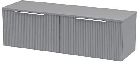 Hudson Reed DFF294W2 Fluted Modern Bathroom Wall Hung 2 Drawer Double Vanity Unit with Colour Matched Worktop, 1200mm, Satin Grey