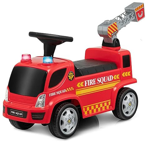 DREAMADE Rutscherauto Kinder mit Bubble Maschine, Feuerwehrfahrzeug Kinder bis 20kg, Rutschauto mit Lichtern und Musik, Rutscherfahrzeug für Baby von 18-36 Monate (Modell 2)