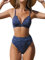CUPSHE Damen Bikini Set V Ausschnitt Wellenkanten High Waist Bikini Bademode Jacquard Blumenmuster Zweiteiliger Badeanzug Swimsuit Navy XL
