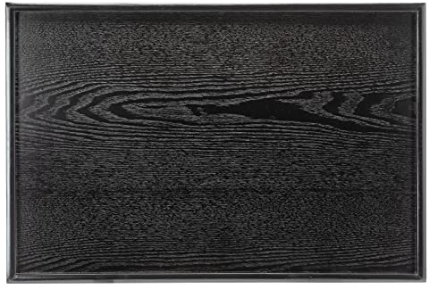 24 x 16 Inches Extra Large Solid Wood Serving Tray for Tea Coffee Table Snack Food Meals Serving Plate Kitchen Party Bar Breakfast Server with Raised Edges Black Wooden Decorative Ottoman Tray