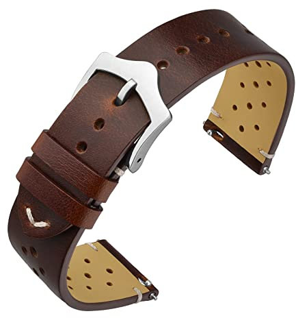 ANNEFIT Vintage Leder Uhrenarmband, Schnellverschluss Ersatzband 22mm für Herren Damen (Braun)