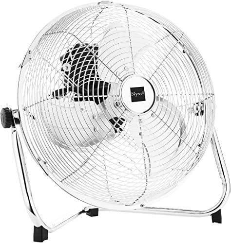 Nyxi 12-Inch Metal Floor & Desk Fan, 3 Speed Settings, Aluminium Blades, Chrome Grill, Powerful Wind Circulation and Heavy Duty. For Homes, Gyms, Offices, Warehouses or Outdoor Events (12 Inch)
