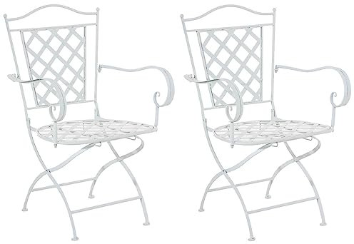 CLP 2er Set Eisenstühle Adara im Jugendstil I Outdoor-Stühle mit Armlehnen I Handgefertigte Gartenstühle aus Eisen, Farbe:weiß