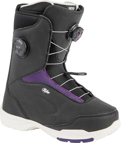 Nitro Snowboards Scala Boa Boot all Mountain Freeride Freestyle Sistema di Allacciatura Rapida Snowboard, Barca Donna, Nero-Viola, MP 27.5 // EU 42 // US Wmn 10