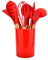 Wooden Handle Silicone Kitchenware Set 12PCS Baking Tools Non-Stick Pan with Storage Bucket Kitchen Utensils Set Red