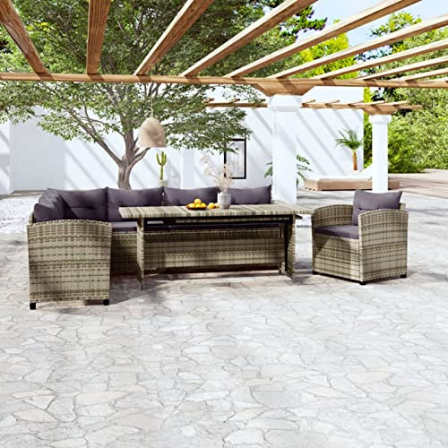 Homgoday Gartenmöbel Set 3-TLG. Gartenlounge-Set mit Kissen Terrassenmöbel Gartenmöbel Essgruppe Gartentisch Ausziehbar Lounge Sofa Sitzgarnitur Gartenset Poly Rattan Grau