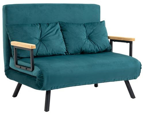 HOMCOM Velvety 3-in-1 Double Sofa Bed, Modernes Schlafsofa mit 5-stufig verstellbarer Rückenlehne und gepolsterten Kissen, Dunkelblau