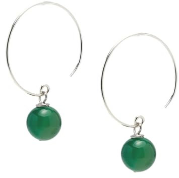 Orecchino a cerchio in argento Boho | Orecchini a cerchio con perline | Orecchini a sfera con 10 pietre naturali fatti a mano per donne e ragazze (Agata Verde)