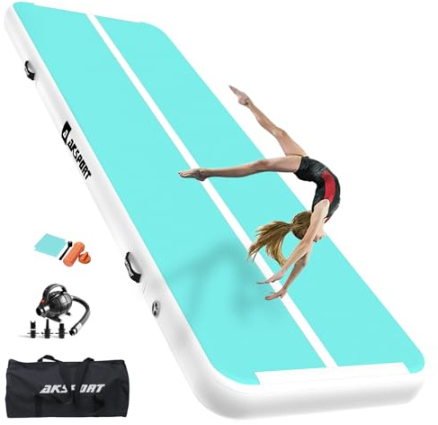 AKSPORT Air Matte Track Tumbling Matte,3/4/5/6m Aufblasbar Gymnastikmatte Turnmatte Tumbling Matten 10/20cm hoch mit Luftpumpe für Zuhause/Taumel/Turnhalle/Ausbildung/Cheerleading