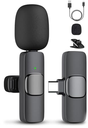 Professional Wireless Lavalier Microphone for iPhone 15(above) iPad Android, Mini Lapel Mics, Cordless Omnidirectional Clip Mic, Plug-Play Microphone for Interview Video Podcast Vlog YouTube