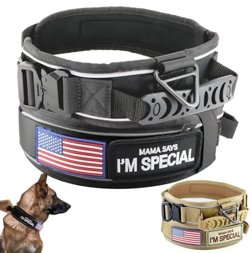Comfluxe Taktisches Hundehalsband, strapazierfähig, reflektierendes Hundehalsband mit Griff, Dickes Hundehalsband für mittelgroße und große Hunde, 6,6 cm breit, Militär-Hundehalsband mit