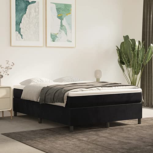 Festnight Boxspringbett 140x200 mit Matratze Doppelbett Bett ohne Kopfteil Polsterbett Samt Bettgestell mit Lattenroste Boxspringbetten Bettrahmen Schlafzimmer Schwarz