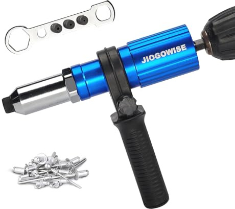 JIOGOWISE Professional Rivet Gun Adapter Kit,Electric Power Drill Rivet Attachment,Easy Processing for Pop Riveting Work,4 Rivet Heads 2.4mm 3.2mm 4.0mm 4.8mm and 80pcs Rivet Nails