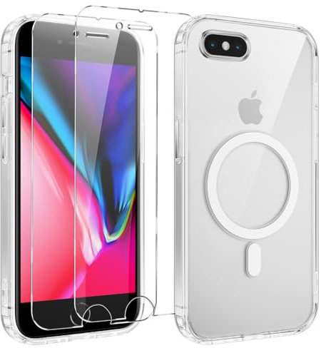 Yoedge Magnétique Coque pour iPhone 7 Plus/8 Plus 5.5'' avec 2 Pièces Protection Écran en Verre Trempé, Compatible avec MagSafe,Transparent Antichoc Silicone TPU Anti-Rayures Etui pour iPhone 8 Plus