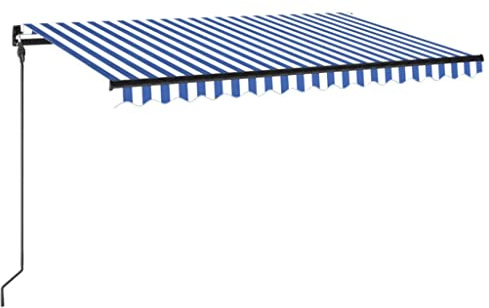 Balkonmarkise Terrassenmarkise Garten Markise Gelenkarmmarkise Einziehbar mit LED 450x300 cm Blau und Weiß für Terrasse