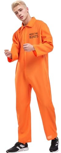 WAZHAKU Orange GefäNgnis Kostüm Herren Halloween Kostüm Damen Unisex SträFlingskostüm Prisoner Cosplay Karneval Party Deko Häftling Overall Damen Gefangener Kostüm Halloween Orange Jumpsuit