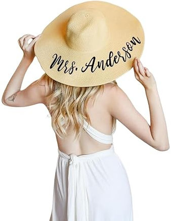 DESGINOASIS Chapeau de soleil personnalisé pour femme, chapeau de paille personnalisé pour femme, casquette de plage à large bord avec pompons, chapeau de voyage pliable élégant pour l'été pour