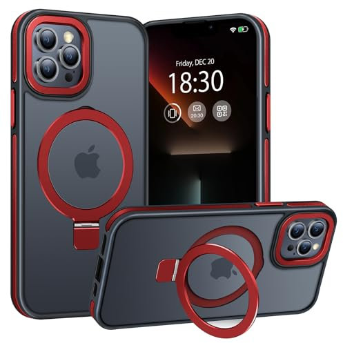 BENTIACC Phone Case for iPhone 13 pro max, with Invisible Stand, with Mag-Safe, Military Protection, [Translucent Matte] Anti-fingerprint iPhone 13 pro max Case (Red)