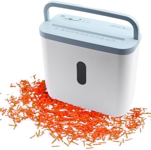 GENIE 440 X Aktenvernichter | Partikelschnitt 4x38 mm | Sicherheitsstufe P-4 | Leise 72 dB | Kompakt & Mobiler Shredder | Automatische Start-/Stopp-Funktion | Überhitzungsschutz Frbe weiß blau
