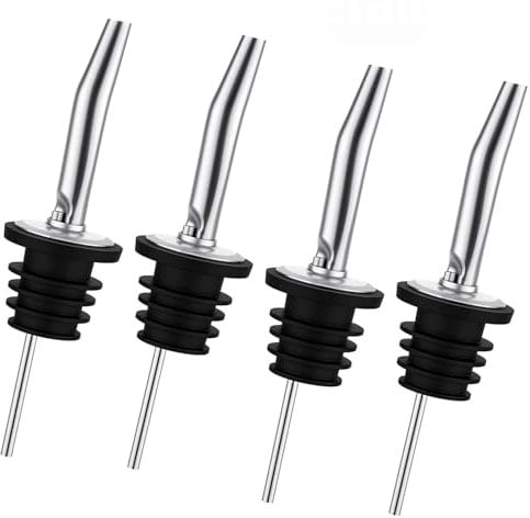 QGH 4 Pcs Bottle Pourers for Spirits, Stainless Steel Speed Pourers, Olive Oil Pourer, Oil Pourer Spout, Leak-Proof & Easy-to-Clean Wine Pourer Spout with Dust Caps - Ideal for Olive Oil, Spirits