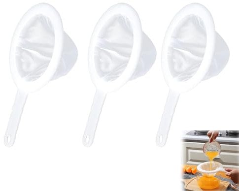 3 Pcs Fine Mesh Strainer, Plastic Sieve Nylon Ultra Fine Mesh Sieve Yogurt Strainer with Slip Handle Jam Straining Set(100Mesh,200Mesh,400Mesh)