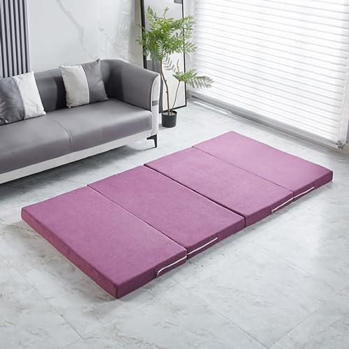 Tragbare Faltmatratze für Camping und Reisen, Doppelgröße, Matte mit waschbarem Bezug, Bodenmatratzenauflage für Gäste, platzsparendes Bett in einer Box, Lila (200 x 70 x 5 cm)