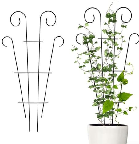 Plant Trellis for Climbing Plants outdoor, Garden Trellis Black Coated Fan Pot Trellis Garden Metal Support Stake for Indoor Outdoor Vines Flower Vegetable