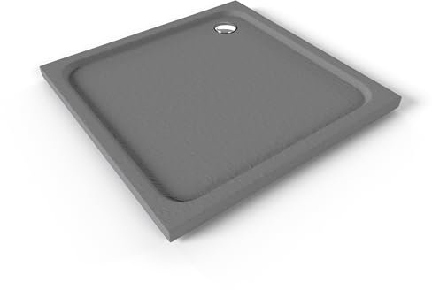 Moments of Glass Duschwanne SHIMMER STONE 100x100 cm in Grau, flache quadratische Duschtasse aus langlebigem Sanitäracryl in Schieferoptik inkl. Ablaufgarnitur (Siphon) mit Geruchsverschluss