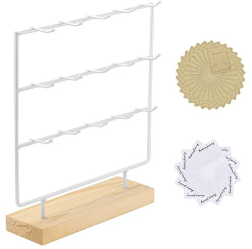 Organizador de Joyas y Pendientes, 3 Niveles con 15 Ganchos - Expositor de Pendientes y Colgador de Collares para Anillos, Pulseras y Llaveros (Blanco)