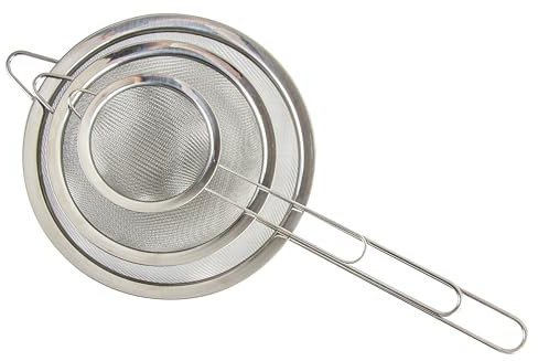 Zenker Set of 3 Sieves, Stainless Steel Fine Wire Mesh Strainer with Stainless Steel Handle for Hanging, Colander & Sifter, Sift Strain Drain & Rinse, 10cm 15cm & 20cm, Dishwasher Safe, Silver