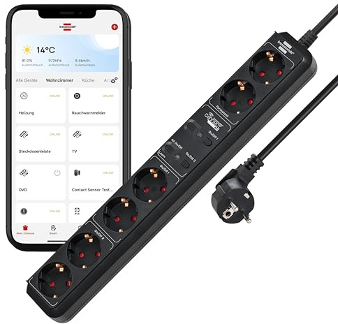 Brennenstuhl Connect Eco-Line WiFi Steckdosenleiste 6-Fach | Intelligente Mehrfachsteckdose 2.4 GHz WiFi, kompatibel mit Alexa und Google Assistant, kostenfreie App, 1,5m Kabel, schwarz