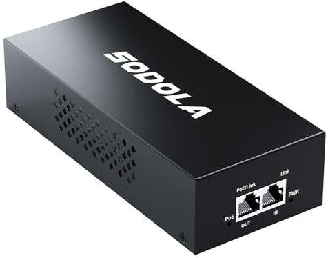 SODOLA 2,5G PoE++-Injektor 90W, IEEE802.3at/af/bt-konform, Übertragung von Strom über Ethernet (PoE) mit Reichweiten bis zu 328 Fuß (100 Meter), Metallgehäuse, 2,5-GBit-Injektoradapter