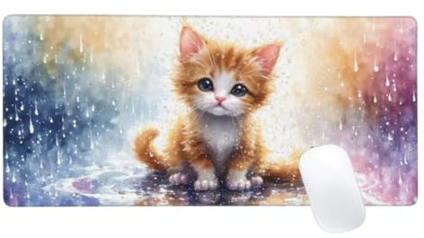 Mignon Tapis de Souris XXL 900x400mm, Tapis de Souris Chat, Tapis Souris pour Clavier et Bureau, Étendu Tapis de Souris Gamer, Lavable Surface, Base Antidérapante,Améliorer Précision et Vitesse Z2-768