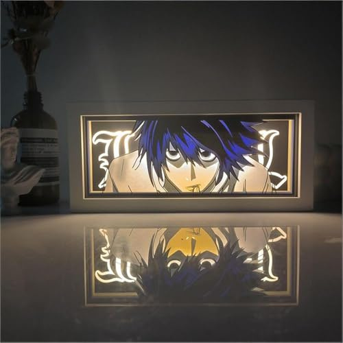 Zhongkaihua Death Note Light LED-Lamp Anime Aufleuchtende Box, Death Note L Figur Kunst Papierausschnitt Tischlampen Lichtrahmen Schreibtischdekorationen Geschenke