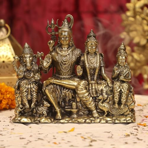 Shiv-Parivar-Statue aus Messing, 13 cm, Shiva-Familie mit Mata Parvati, Ganesha, Kartikeya und Nandi, Shivling-Familien-Idol, Shiva Parvati Moorthy, Shiva Shakti für Zuhause, Tempel, Pooja-Idol