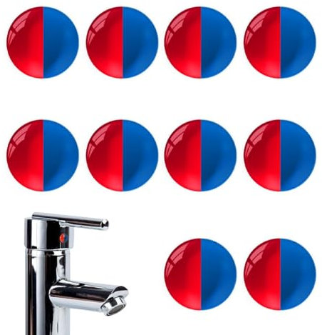 UEIOAVL Wandtattoos & -bilder, 10 Stück selbstklebende Etiketten für heißes und kaltes Wasser runde Aufkleber Durchmesser 10 mm geeignet für Badezimmer und Küche (links rot/rechts blau)
