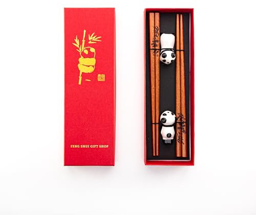 2 Pairs Reusable Panda Chopstick Set – Dishwasher Safe Fiberglass Chopsticks with Ceramic Panda Rest | Durable Chopsticks for Sushi, Noodles & Rice | Elegant Gift for Food Lovers (Panda Design 5)