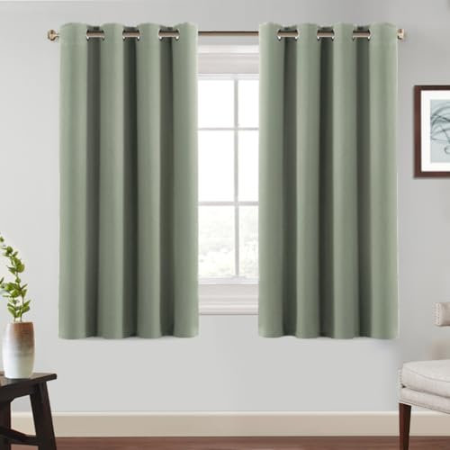 BellaHills Tende Oscuranti per Interni con Anelli 2 Pezzi 140L x 145A cm Tende Termiche per Soggiorno e Camera da Letto per Salotto Moderne Tenda Fonoassorbente, Verde Salvia
